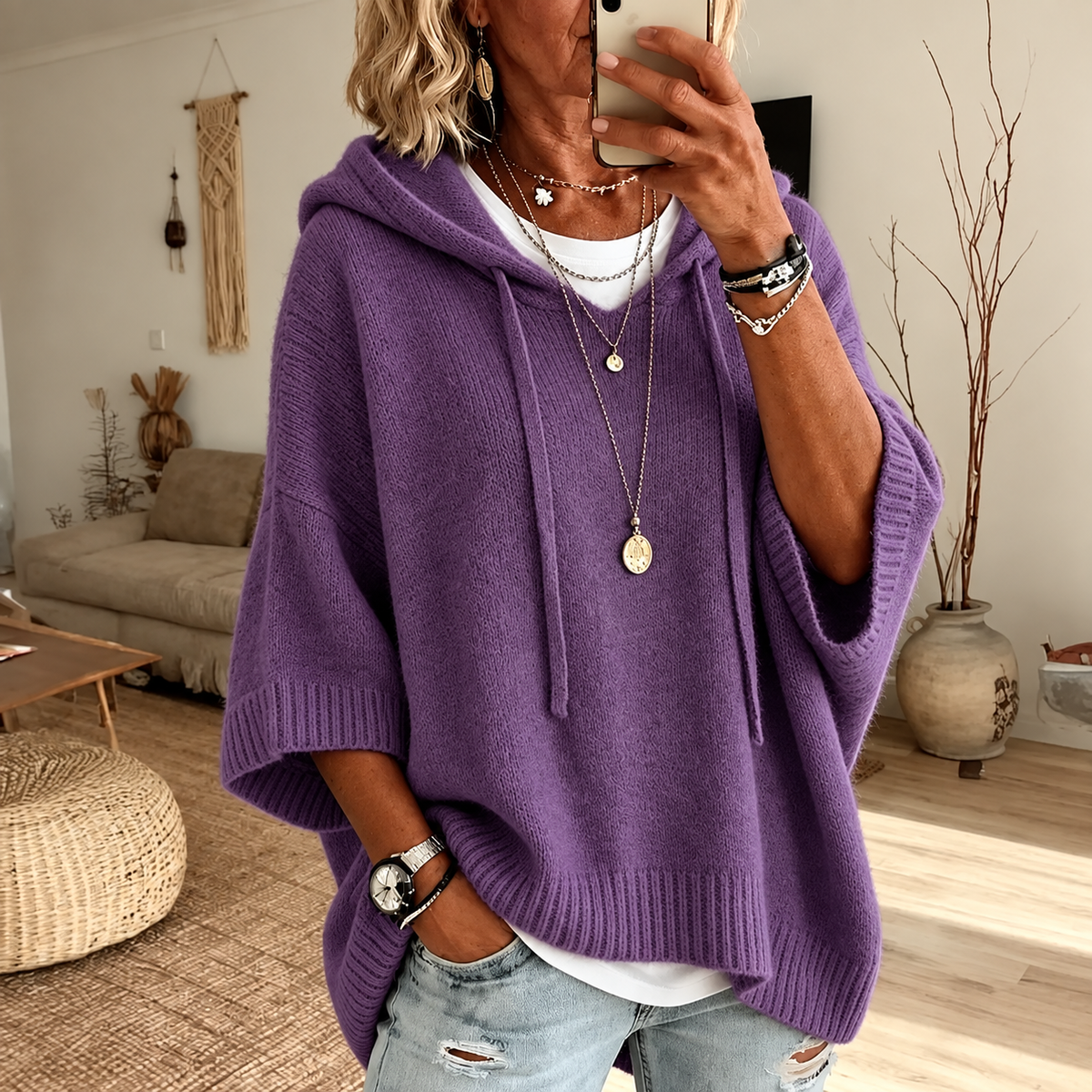 Marlene | Oversized Hooded Jumper - Purple