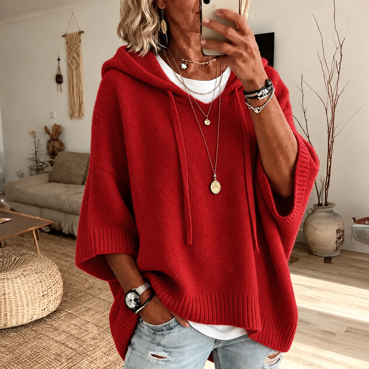 Marlene | Oversized Hooded Jumper - Red