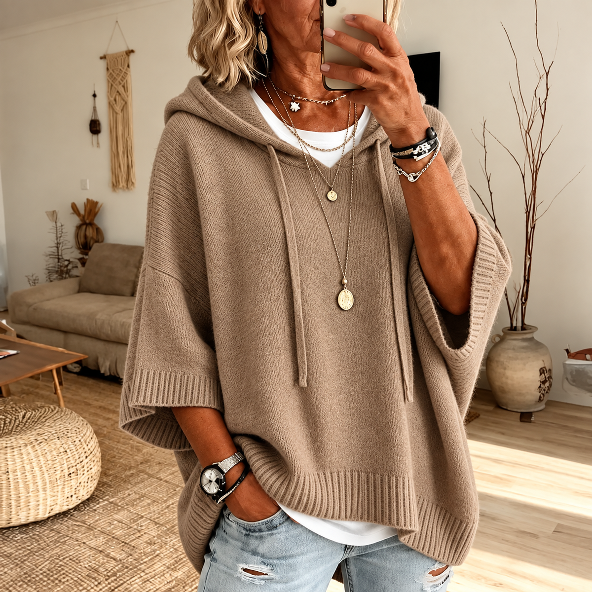 Marlene | Oversized Hooded Jumper - Khaki