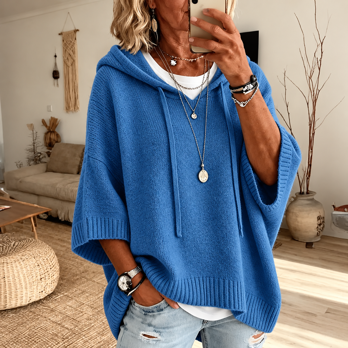 Marlene | Oversized Hooded Jumper - Blue