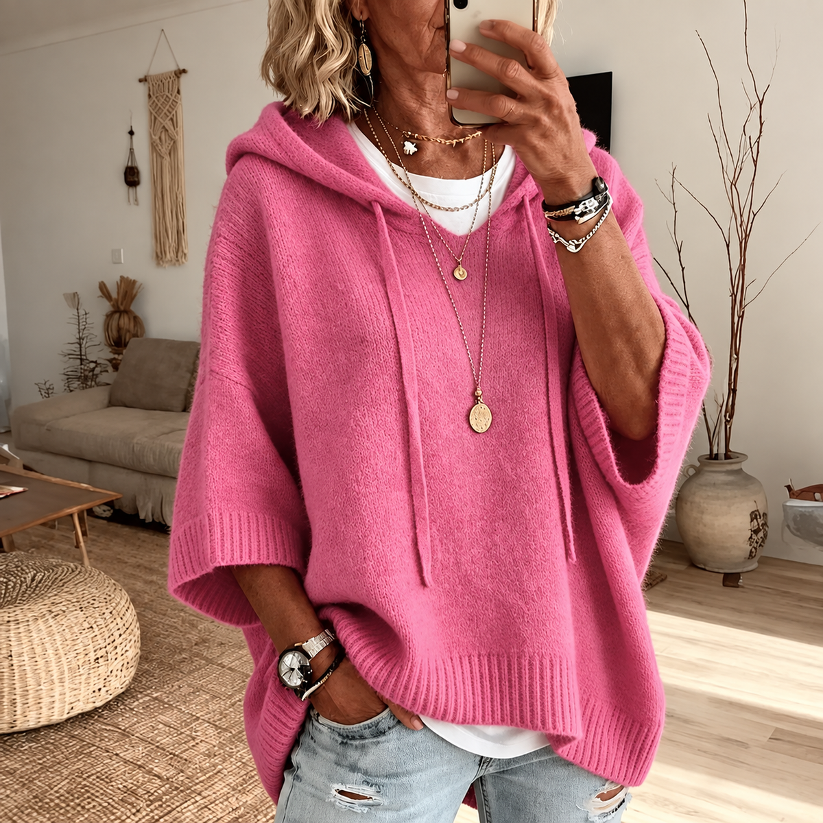 Marlene | Oversized Hooded Jumper - Pink