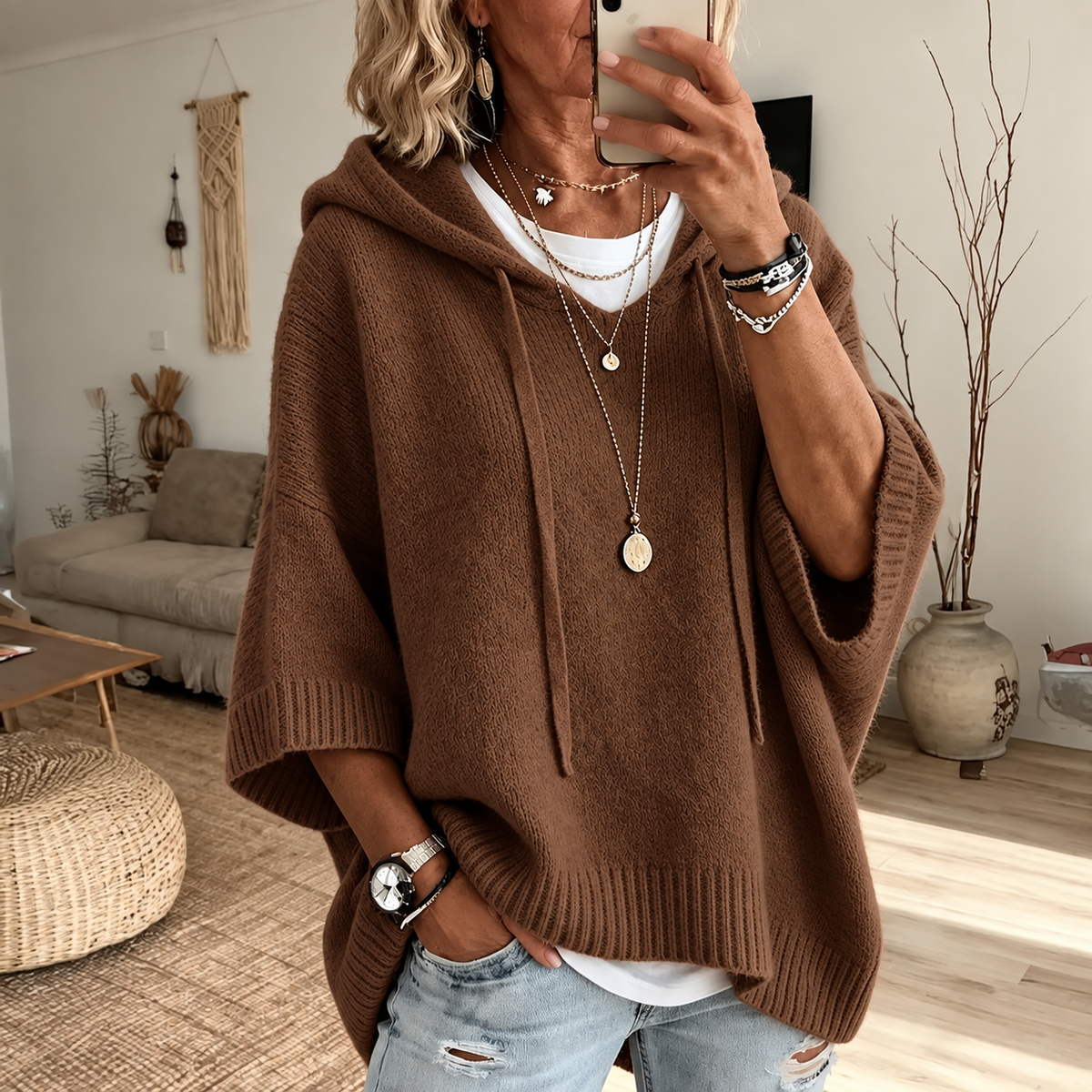 Marlene | Oversized Hooded Jumper - Brown