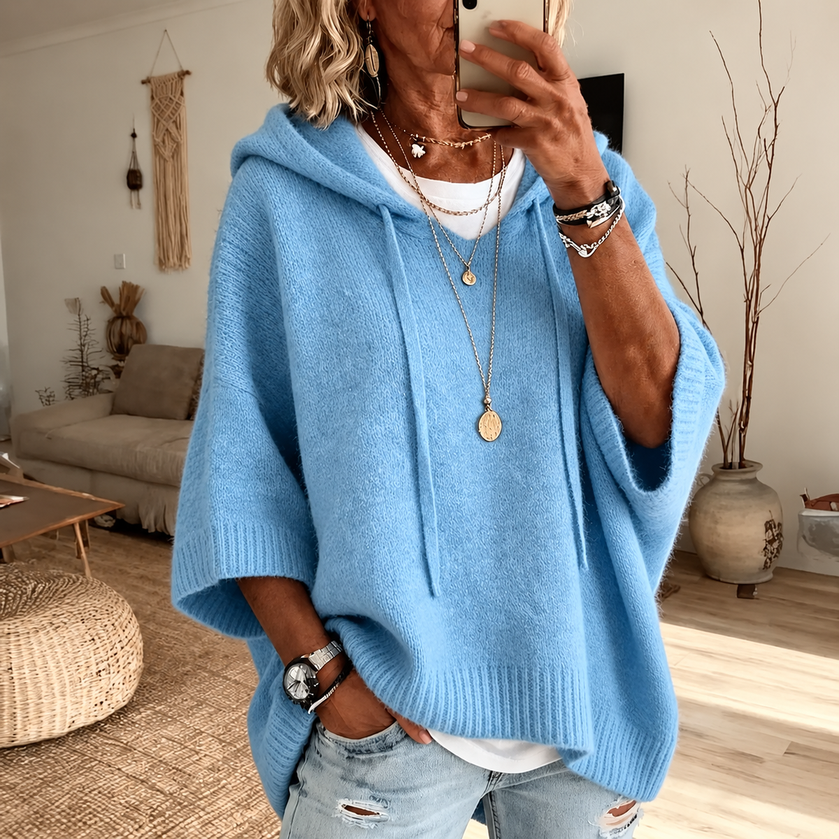 Marlene | Oversized Hooded Jumper - Sky Blue