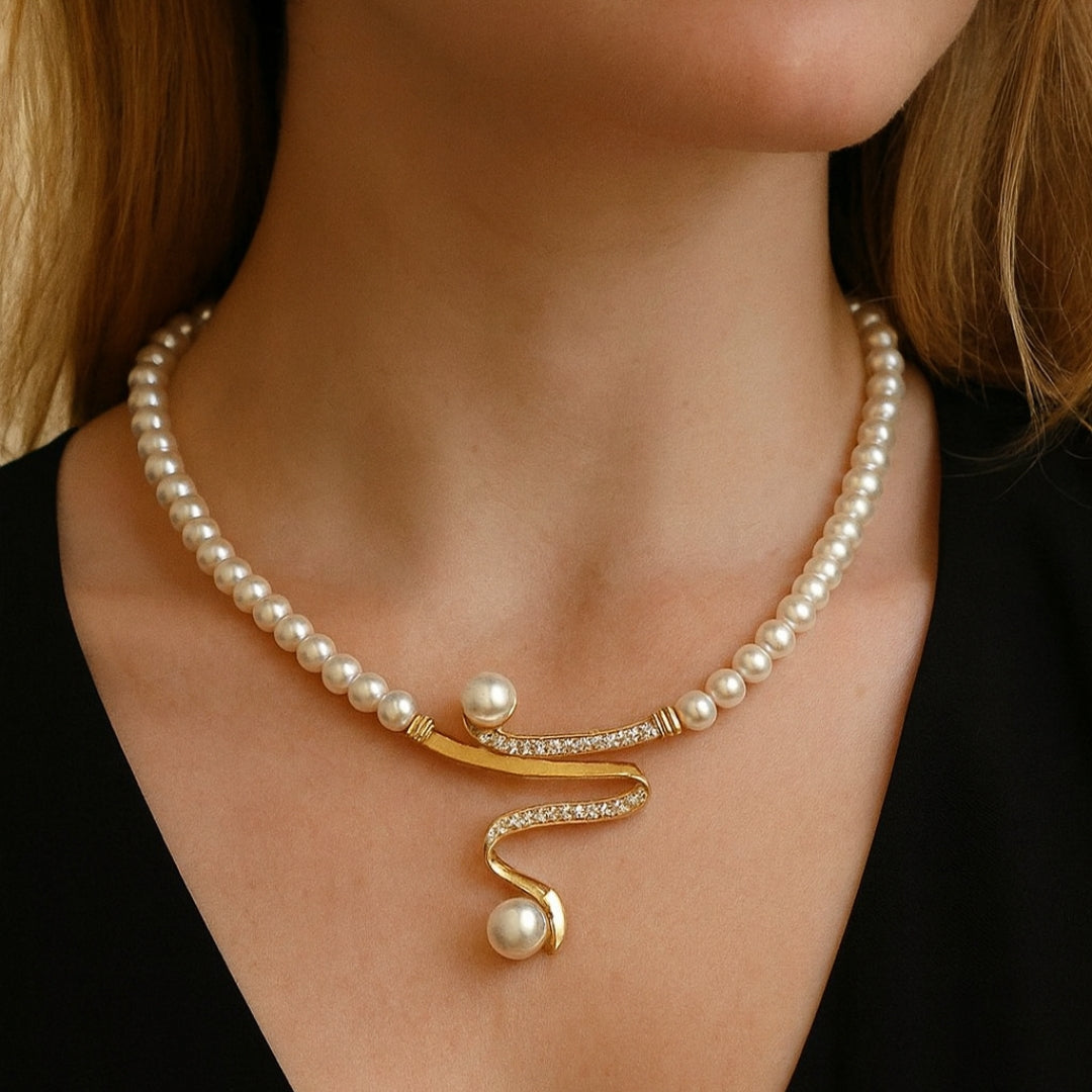 Natural Pearl Necklace + Earring Set