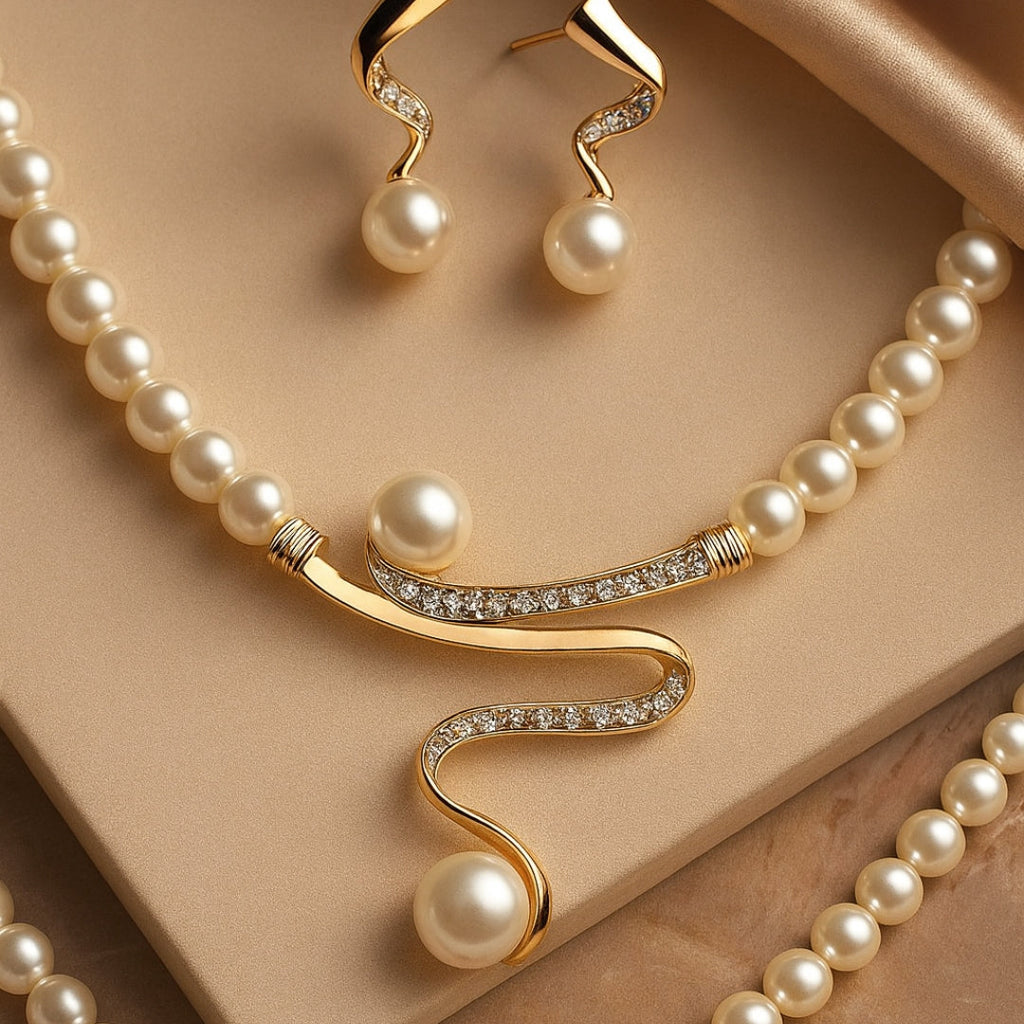 Natural Pearl Necklace + Earring Set
