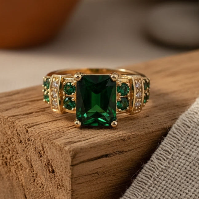 Green Crystalline Gold Ring