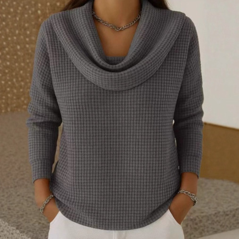 Amber | Warm Waffle Jumper with Elegant Waterfall Neckline