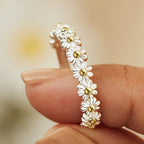 Adjustable Silver Ring with Hand-Painted Enamel Flower Design