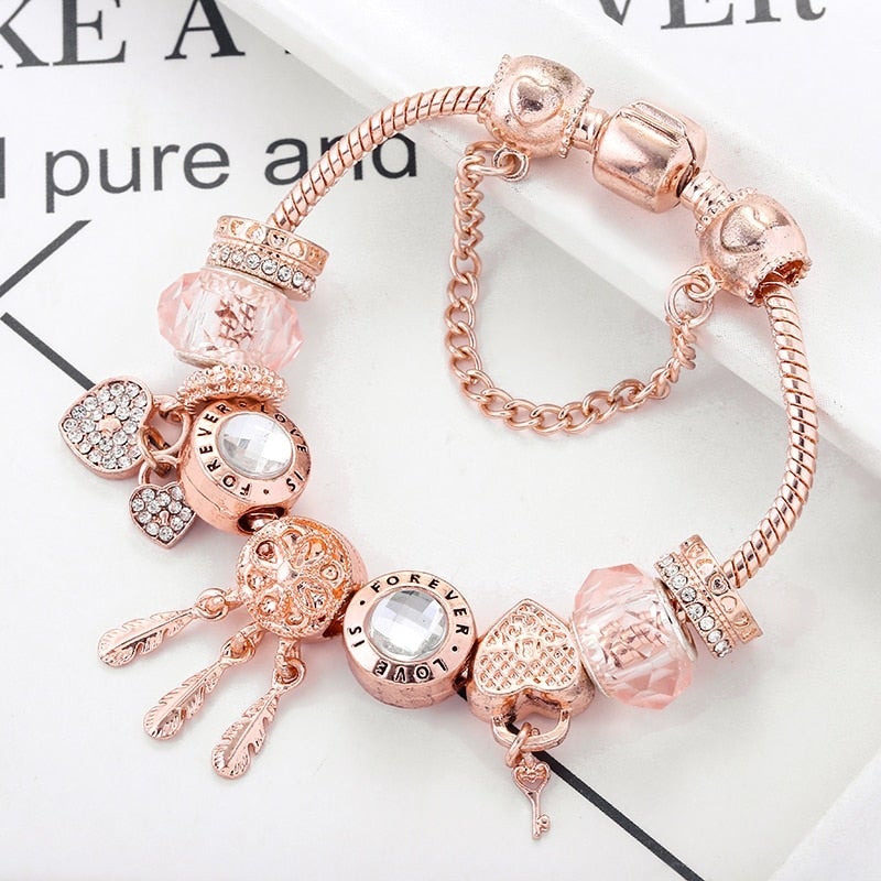 Rose Dreamcatcher Bracelet with Charms in Sterling Silver