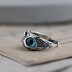 Owl of Luck Adjustable Ring in Silver and Opal