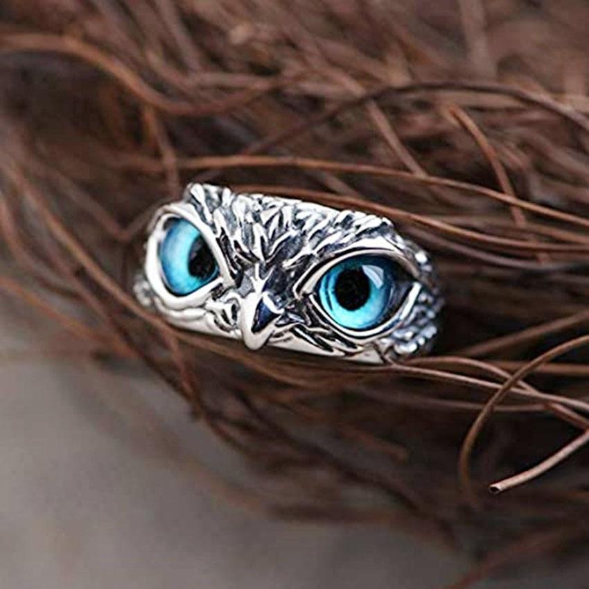Owl of Luck Adjustable Ring in Silver and Opal
