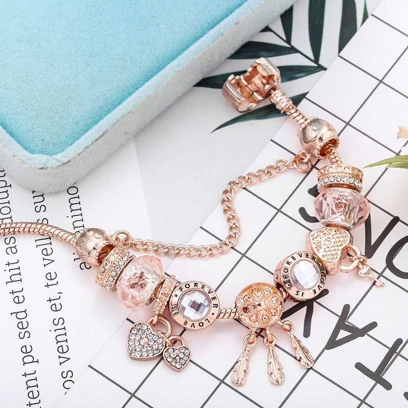 Rose Dreamcatcher Bracelet with Charms in Sterling Silver