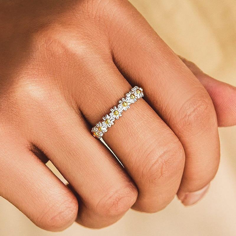 Adjustable Silver Ring with Hand-Painted Enamel Flower Design