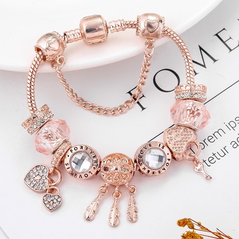 Rose Dreamcatcher Bracelet with Charms in Sterling Silver