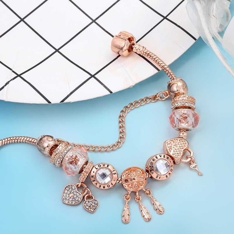 Rose Dreamcatcher Bracelet with Charms in Sterling Silver