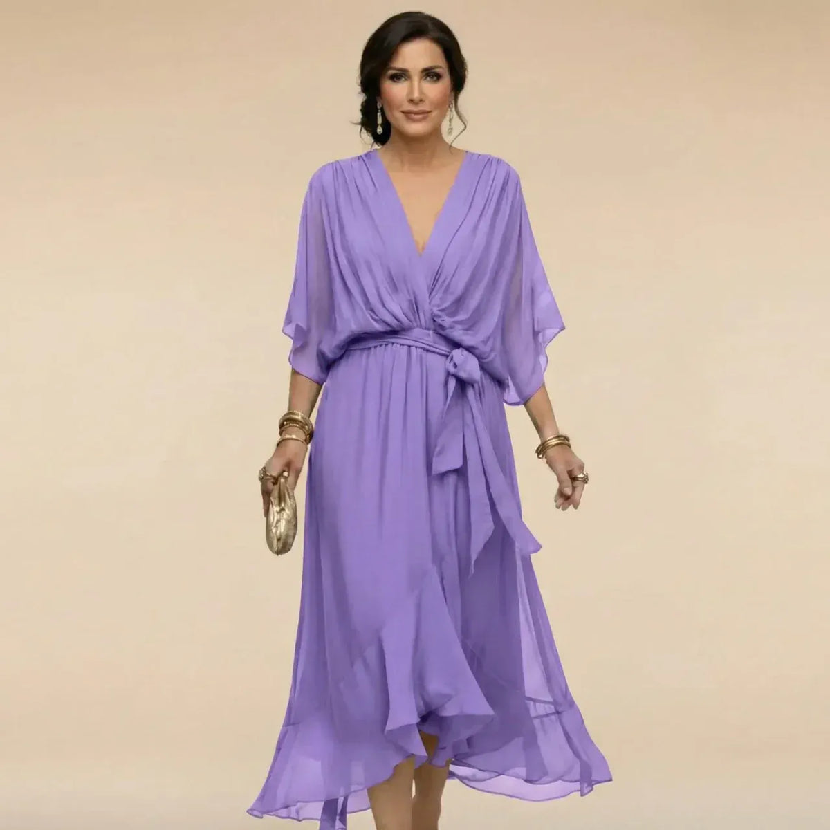 Aurelie | Flutter-Sleeve Wrap Dress - Lavender