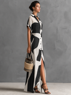 Marguerite | Geometric-Print Linen Shirt Dress