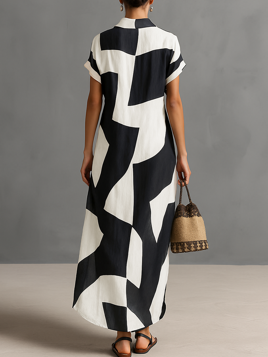Marguerite | Geometric-Print Linen Shirt Dress