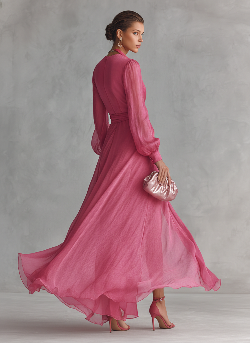 Maylis | Pink V-Neck Maxi Dress