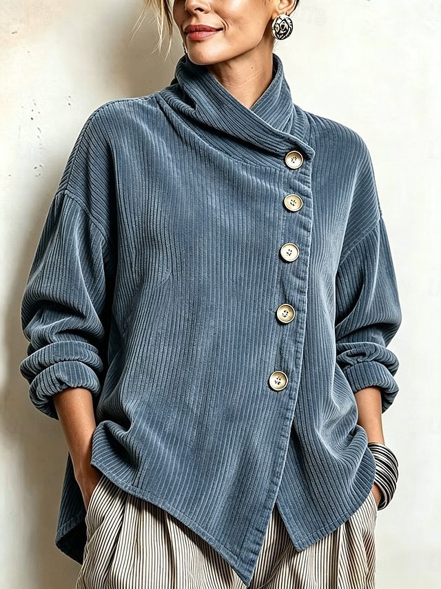 Fleur | Cowl Neck Button Pullover - Blue-Grey