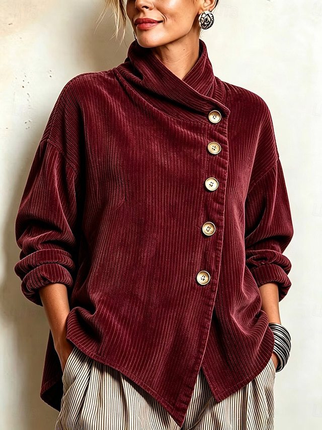Fleur | Cowl Neck Button Pullover - Burgundy