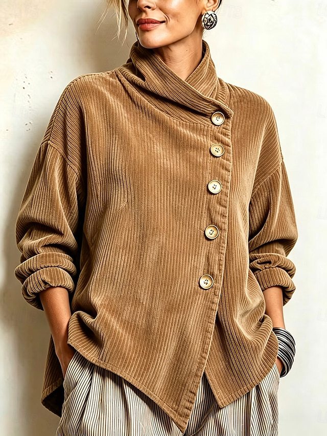 Fleur | Cowl Neck Button Pullover - Camel
