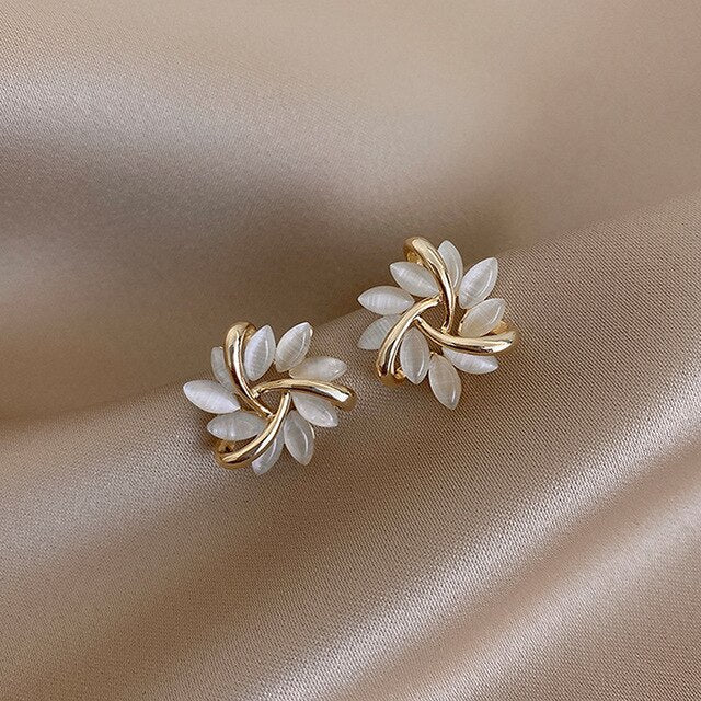 Luxurious White Opal Earrings in Gold