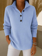 Constance | Polo-Collar Button Jumper - Sky Blue