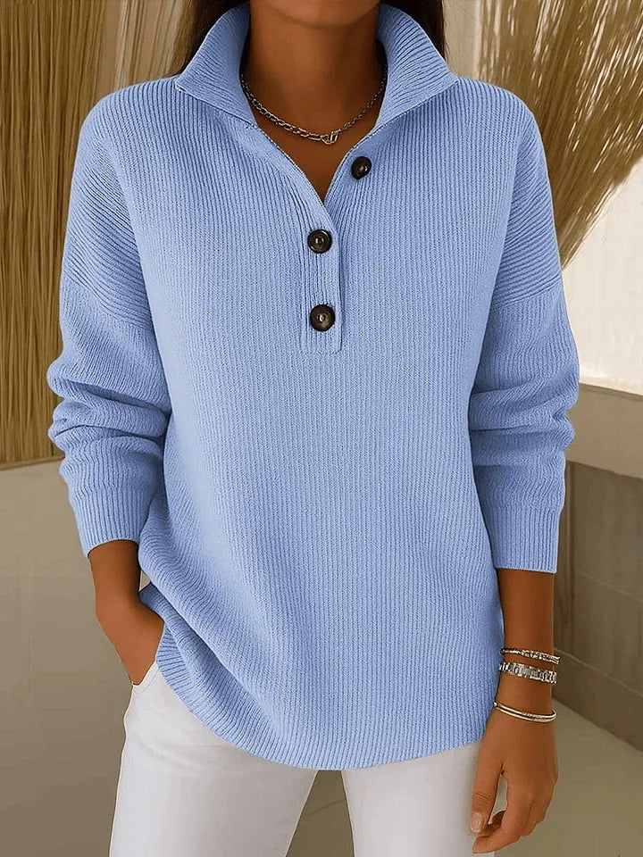 Constance | Polo-Collar Button Jumper - Sky Blue
