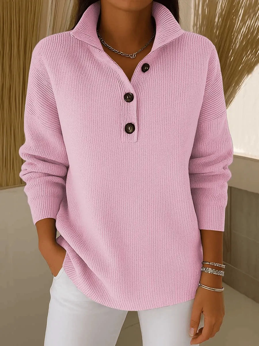 Constance | Polo-Collar Button Jumper - Blush Pink