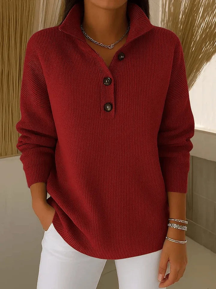 Constance | Polo-Collar Button Jumper - Burgundy