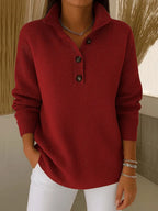 Constance | Polo-Collar Button Jumper - Burgundy