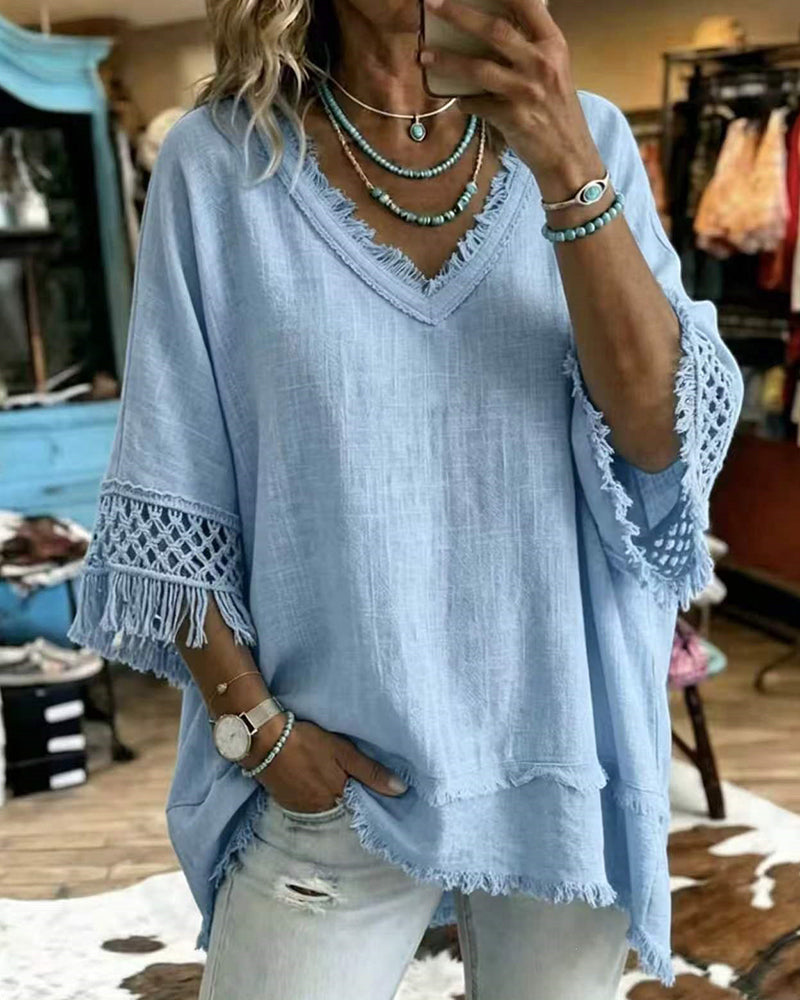 Mirelle | Bohemian Crochet Blouse - Blue