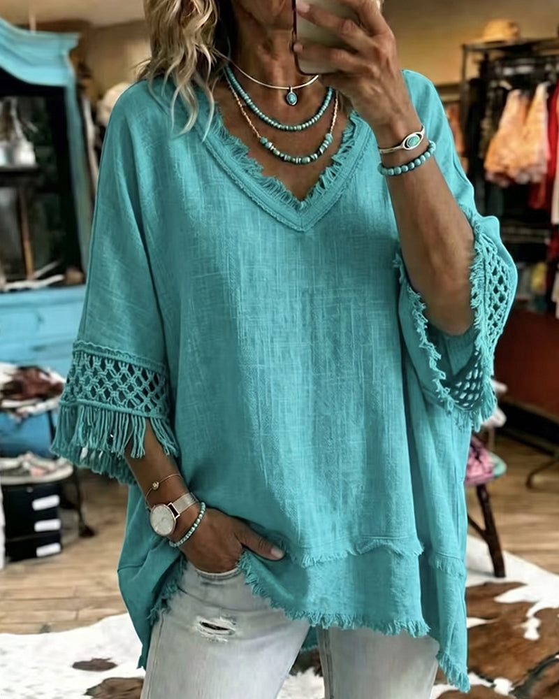 Mirelle | Bohemian Crochet Blouse - Aqua Green