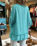 Mirelle | Bohemian Crochet Blouse - Aqua Green
