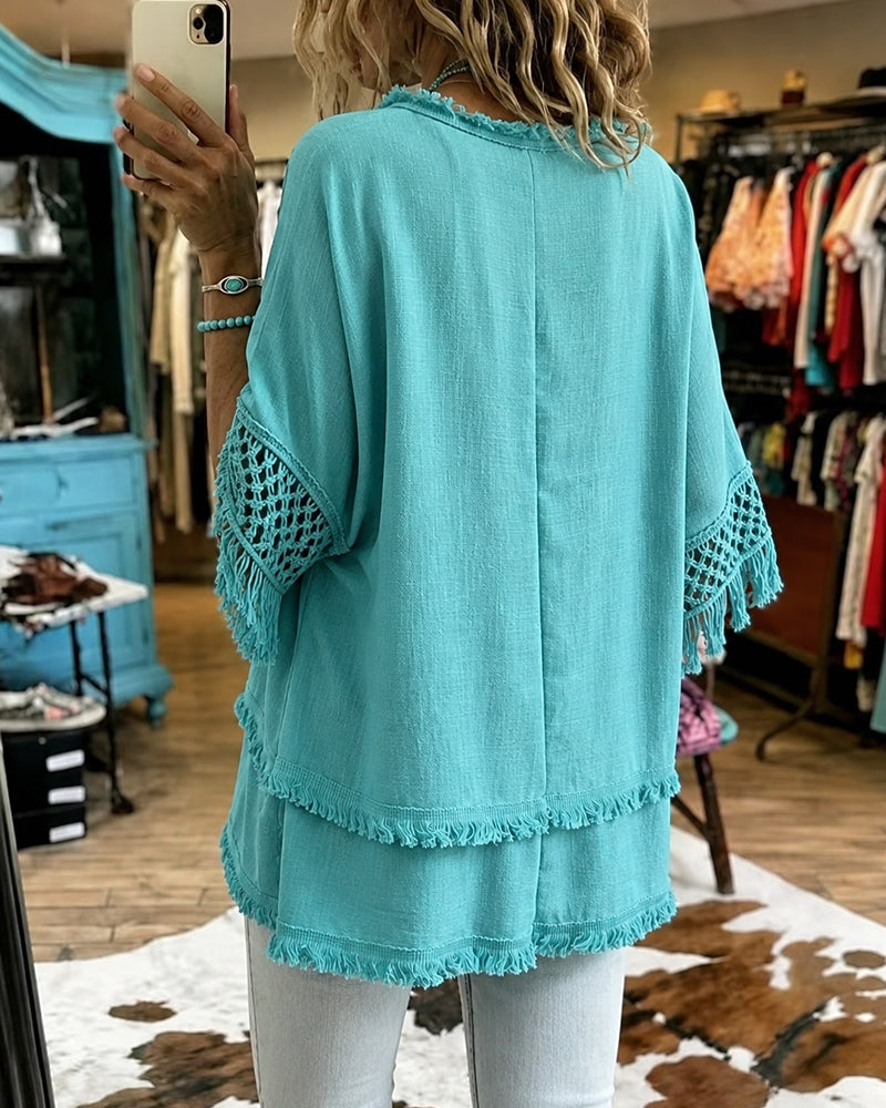 Mirelle | Bohemian Crochet Blouse - Aqua Green