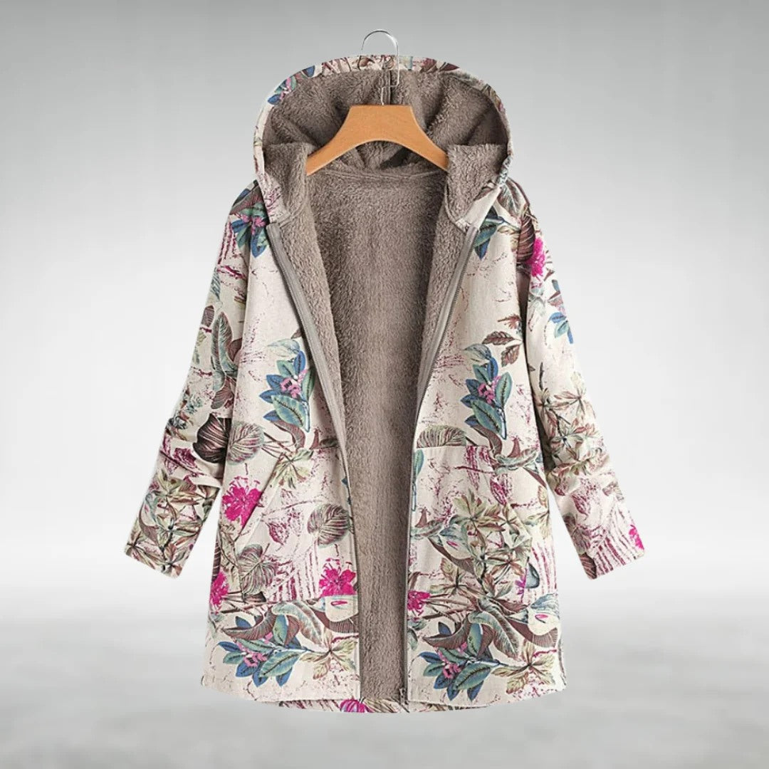 Malvina | Soft Botanical Print Hooded Jacket