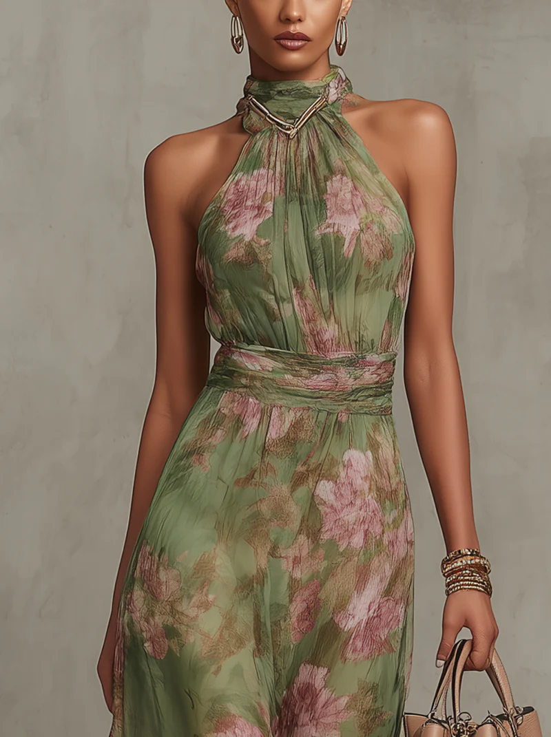 Livia | Maxi Dress with Floral Halter