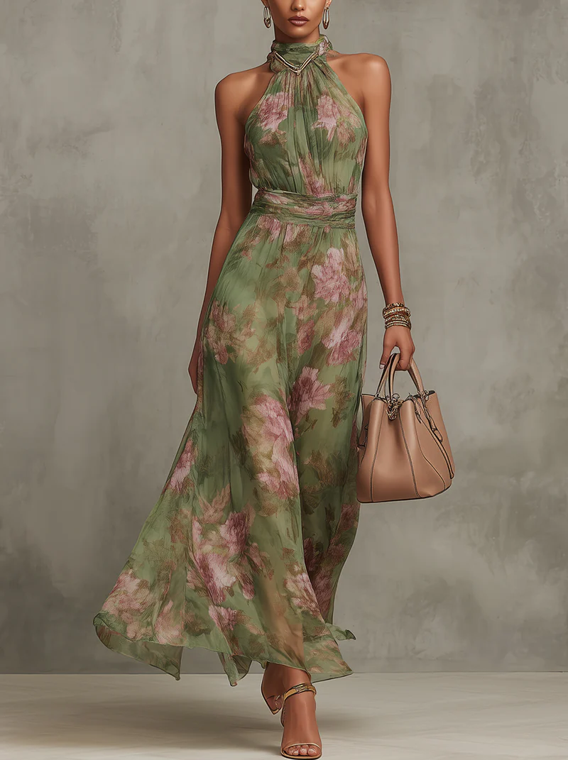 Livia | Maxi Dress with Floral Halter