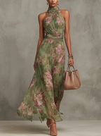 Livia | Maxi Dress with Floral Halter