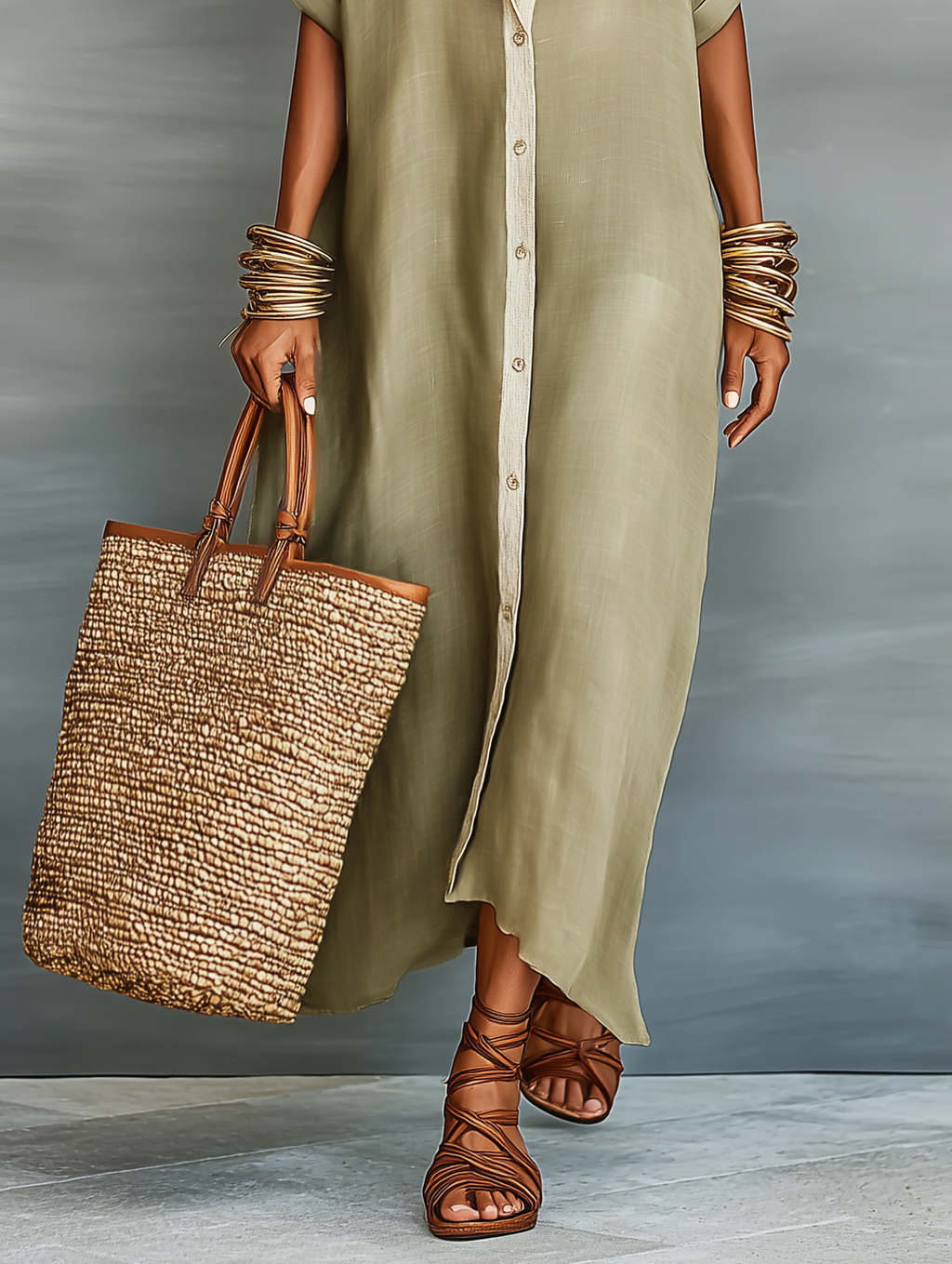 Manelle | Elegant Maxi Dress in Olive Green