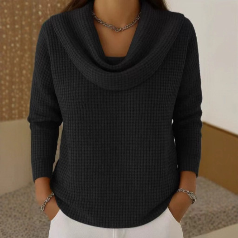 Amber | Warm Waffle Jumper with Elegant Waterfall Neckline