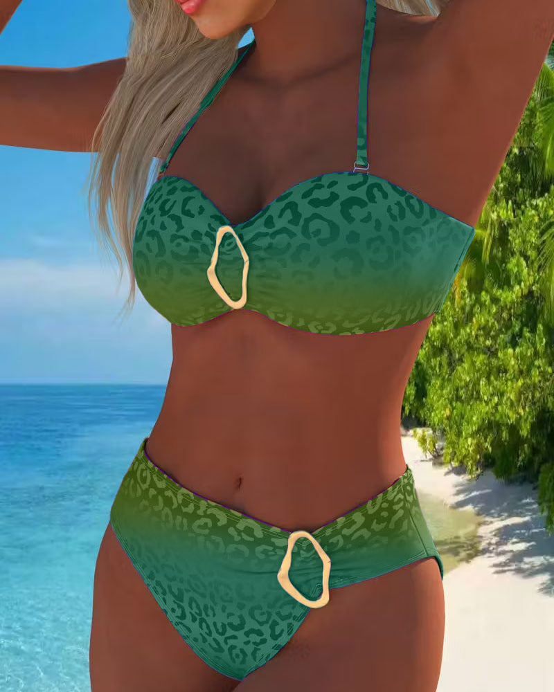 Lydia | Halterneck Leopard Print Gradient Swimsuit