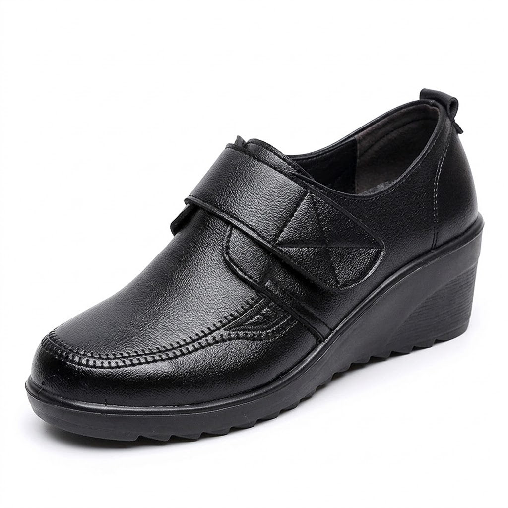 Lorraine | Adjustable-Strap Wedge Shoes - Black