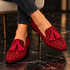 Nola | Leopard Tassel Loafers - Red