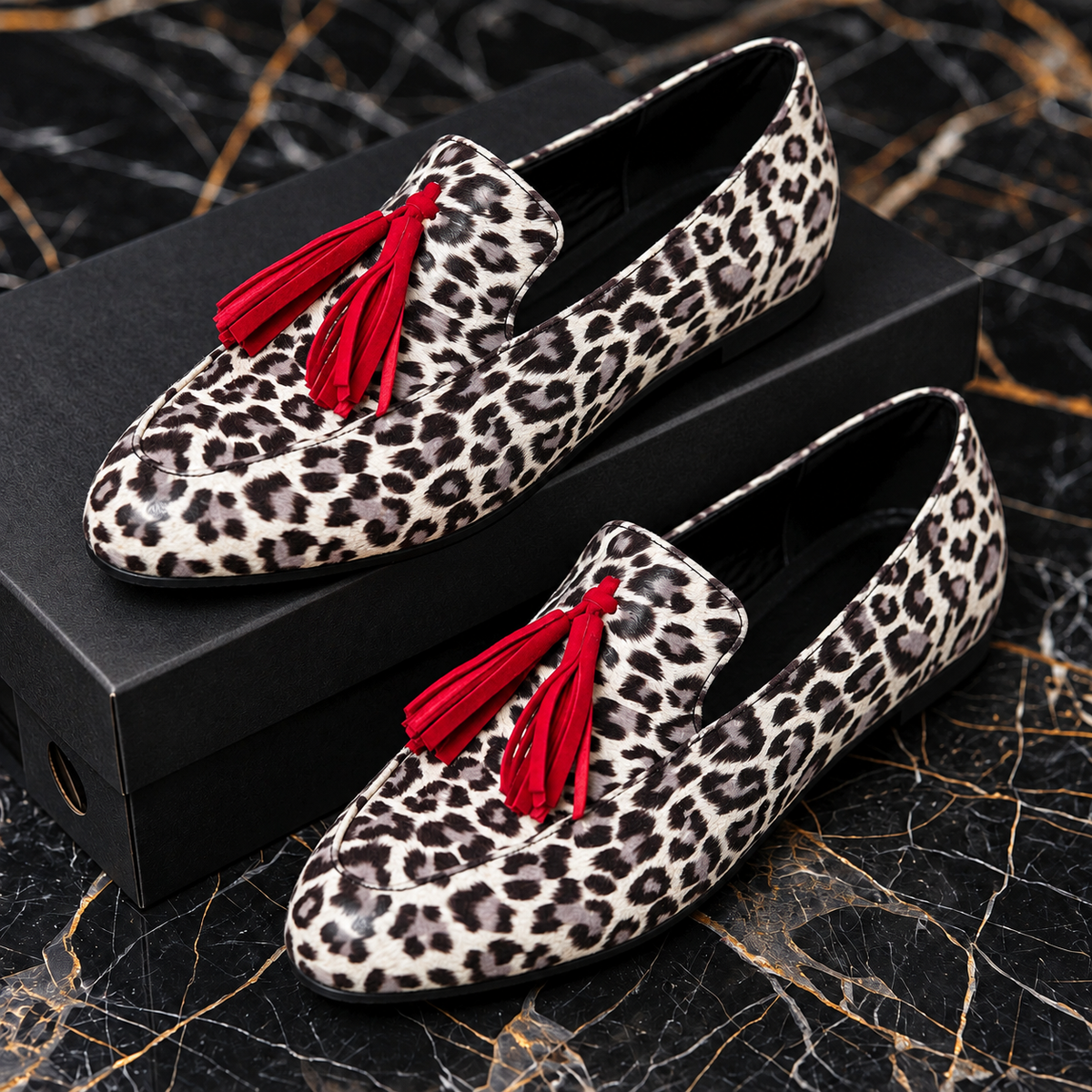 Nola | Leopard Tassel Loafers - White