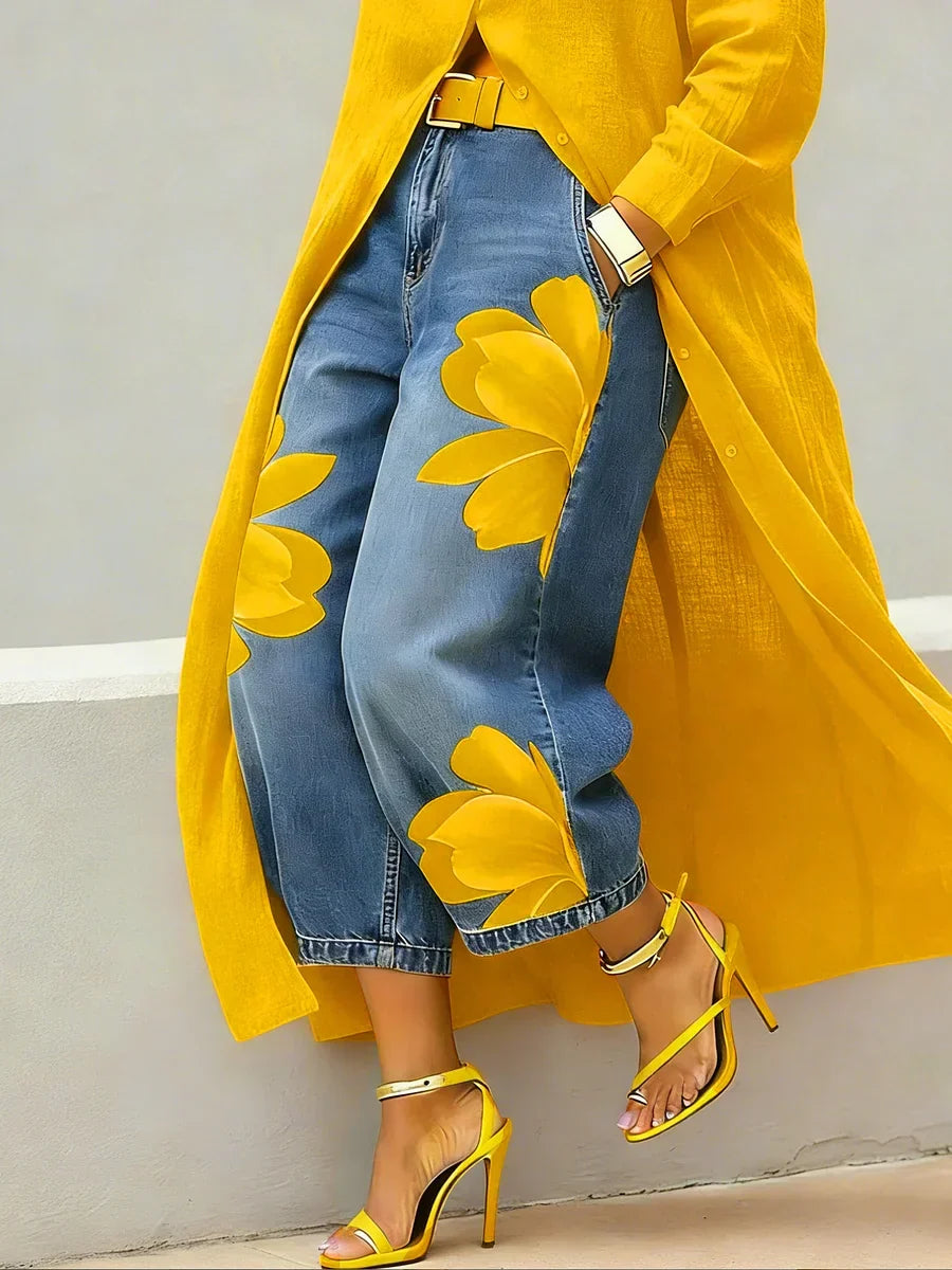 Analie | Shirt Dress and Floral Jeans Set