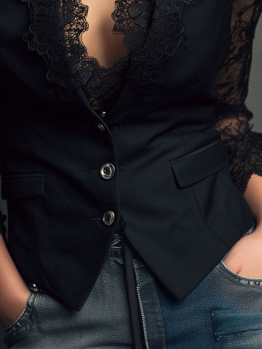 Selina | Elegant Lace Blouse with Tailored Waistcoat