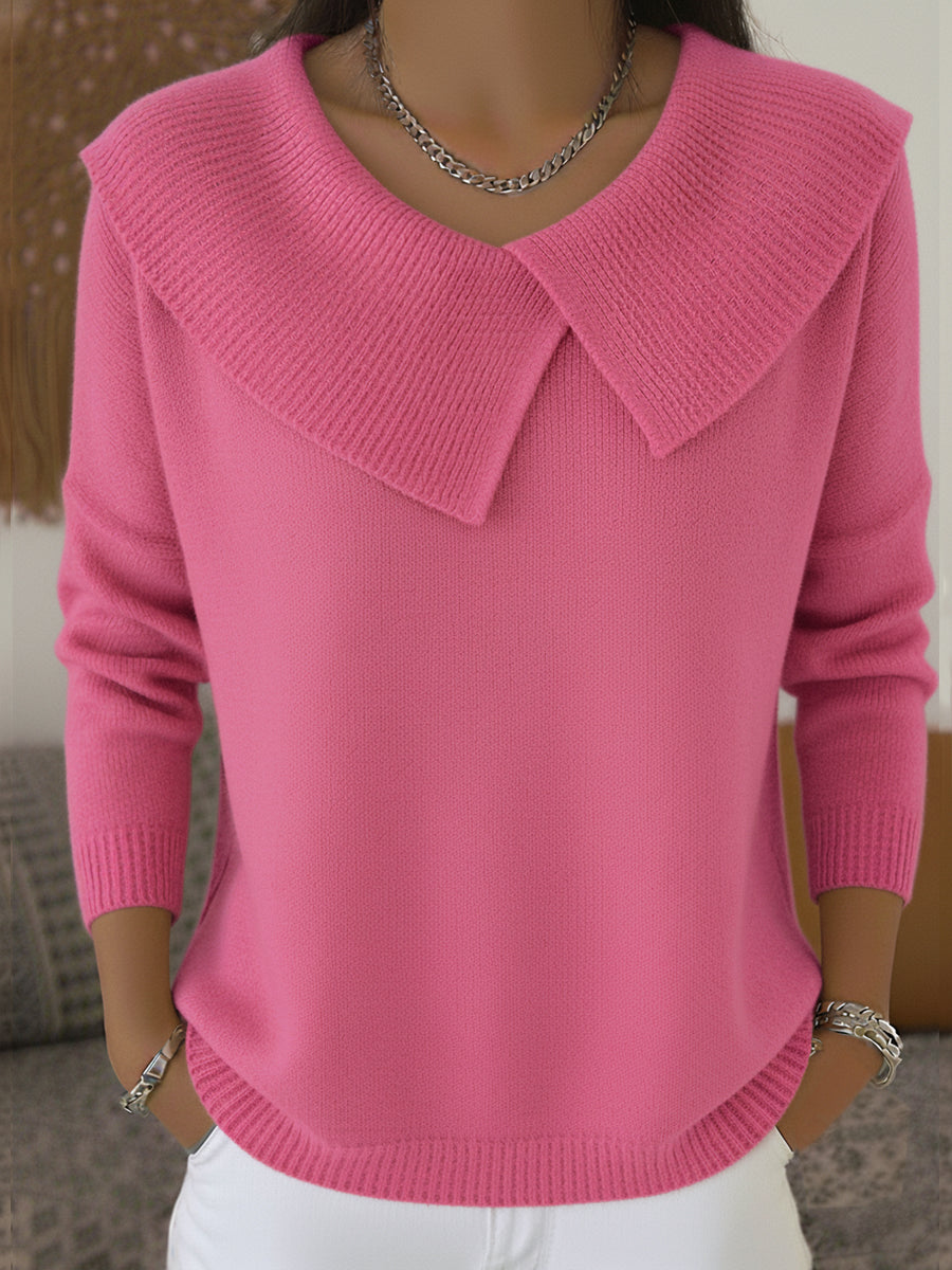 Sunnora | Fold-Over Collar Jumper - Pink