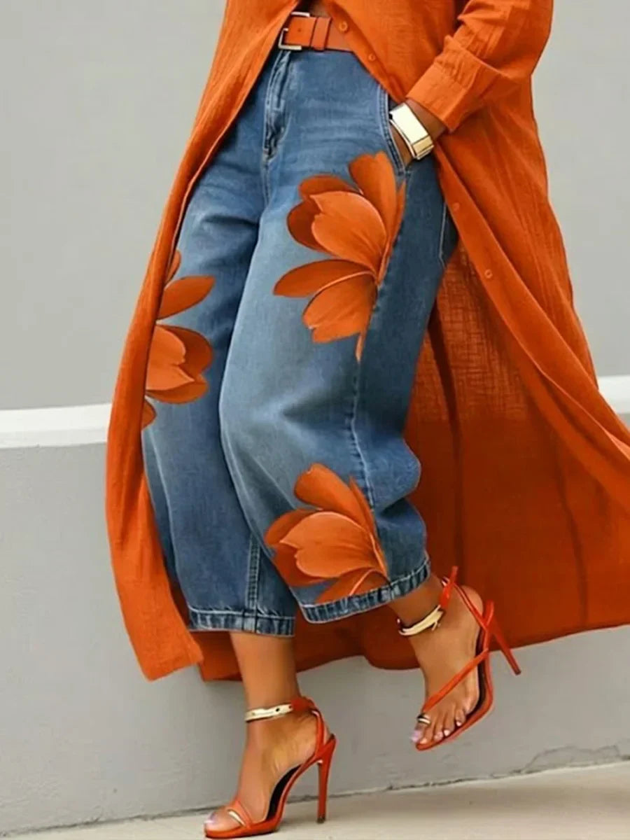 Analie | Shirt Dress and Floral Jeans Set